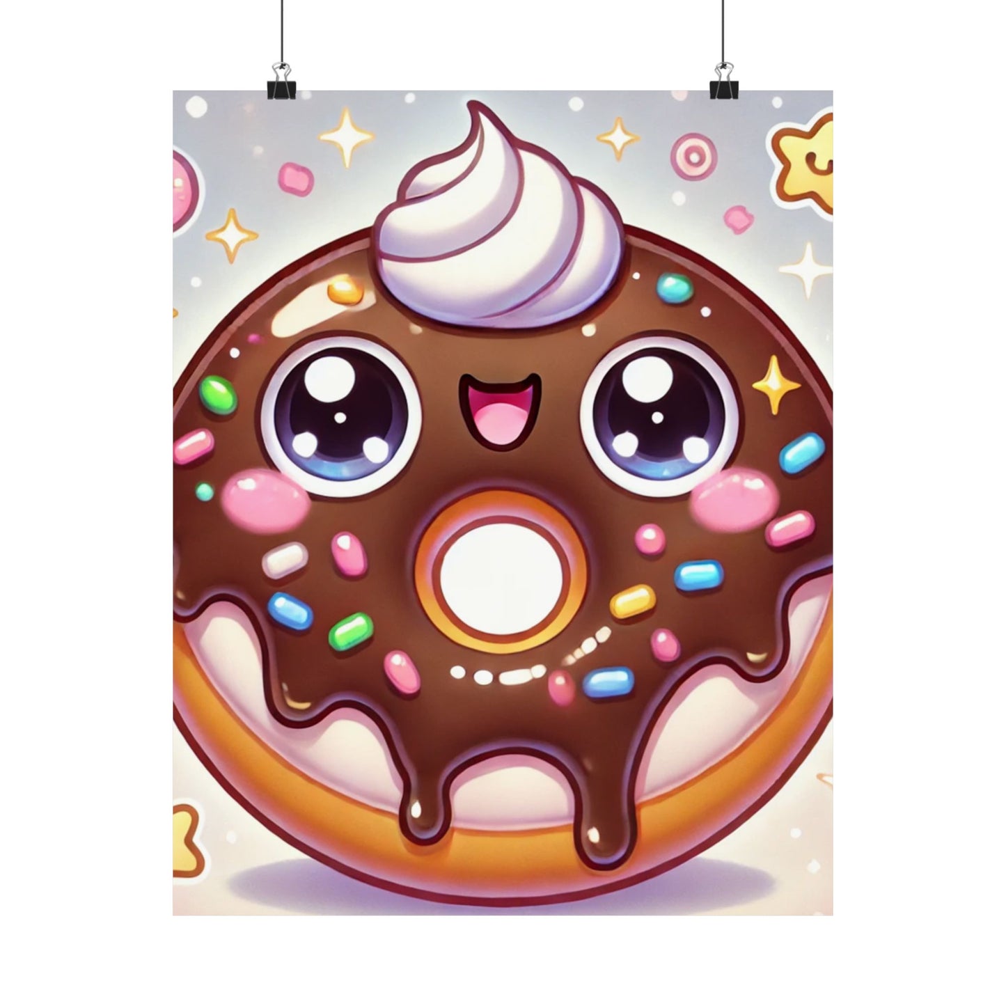 Kawaii Chocolate Donut Cute Dessert Art Poster