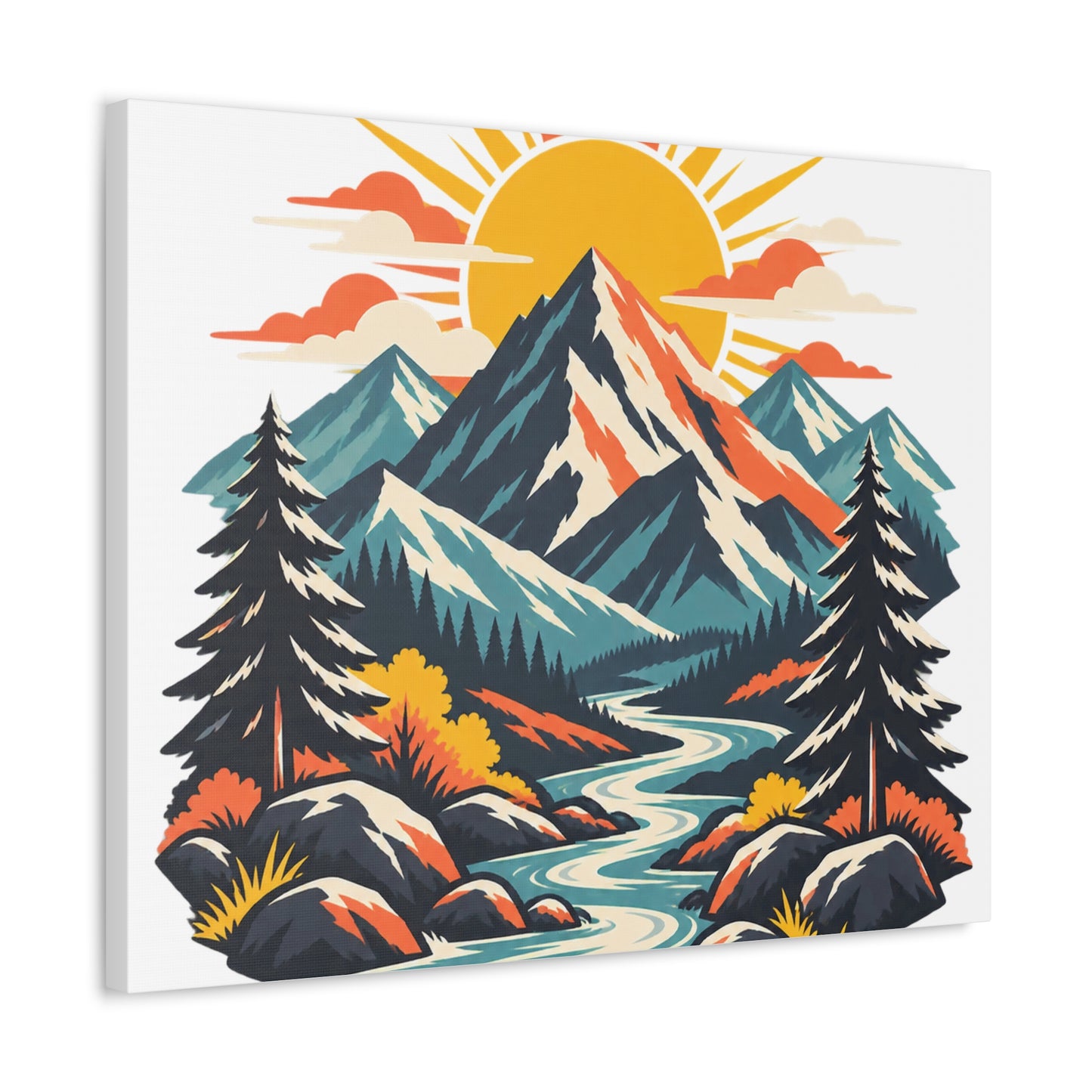 Alpine Sunrise River Mountain Adventure Canvas Wall Art