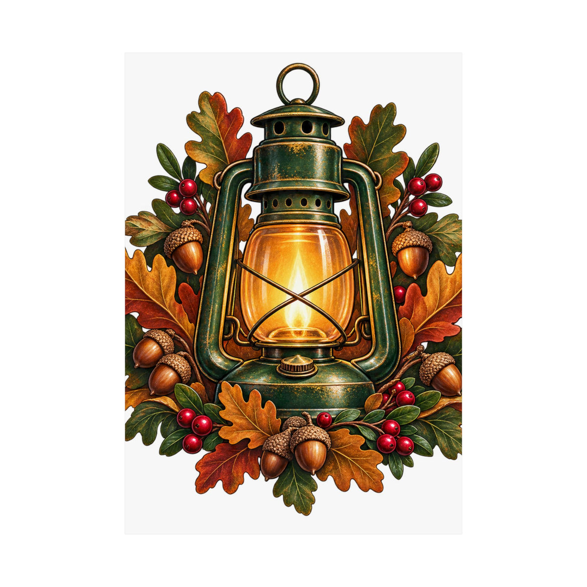Autumn Oak Lantern and Acorns Poster