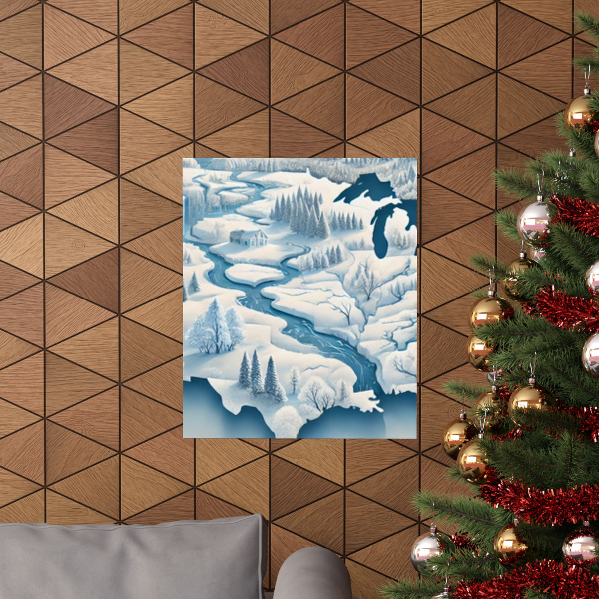 Winter USA Dreamscape Snowy Map Poster Wall Art Decor