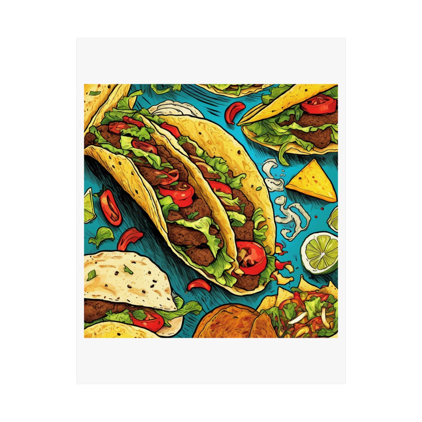 Taco Party Pattern Foodie Gift Art Poster