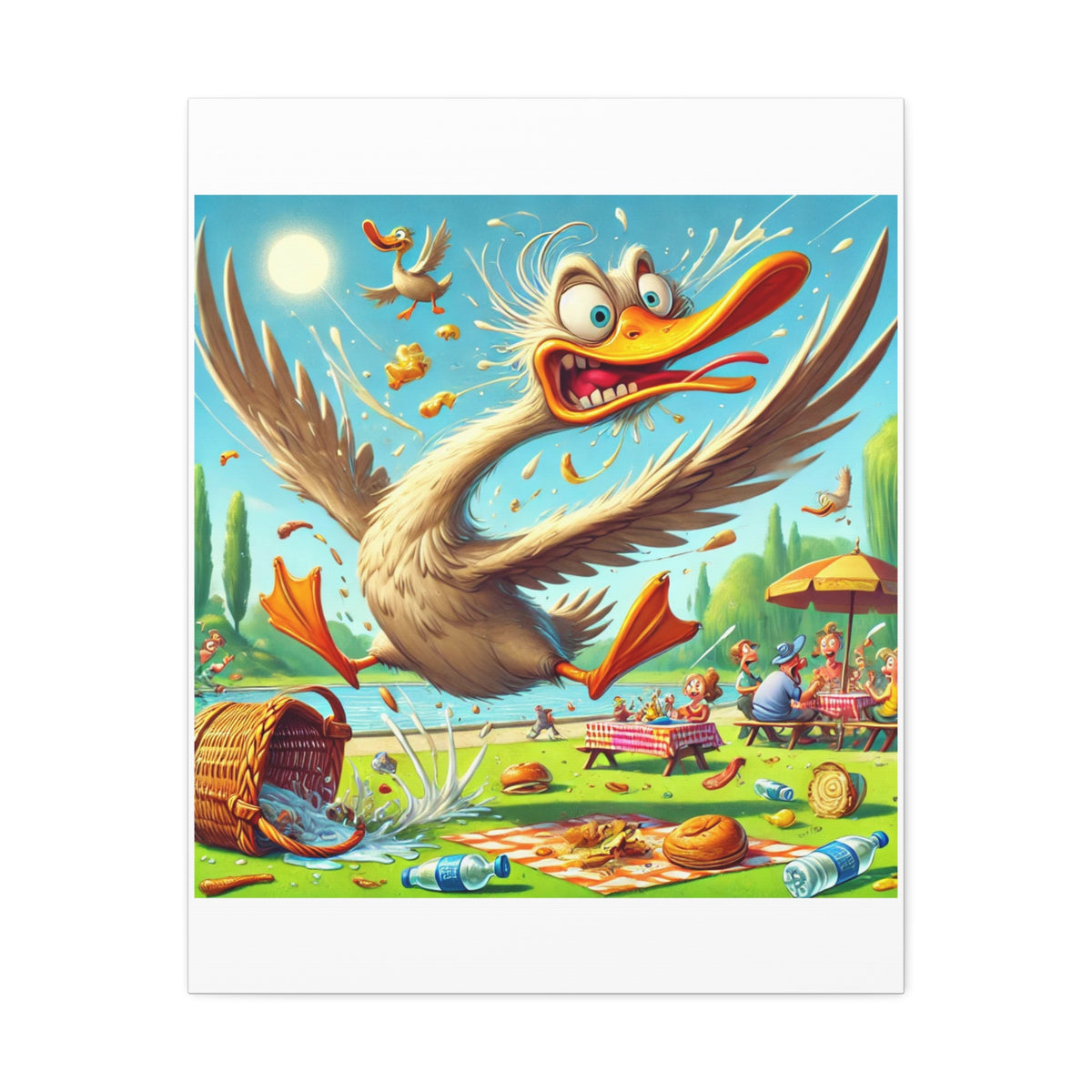 Chaotic Picnic Duck Funny Summer Canvas Wall Art