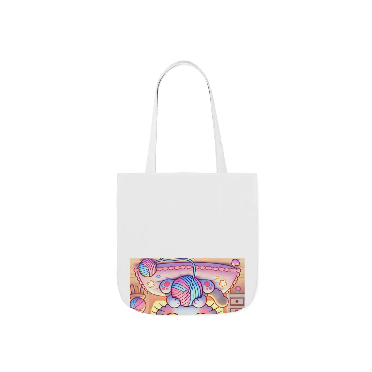 Cozy Kawaii Knitting Cat Pastel Yarn Canvas Tote Bag