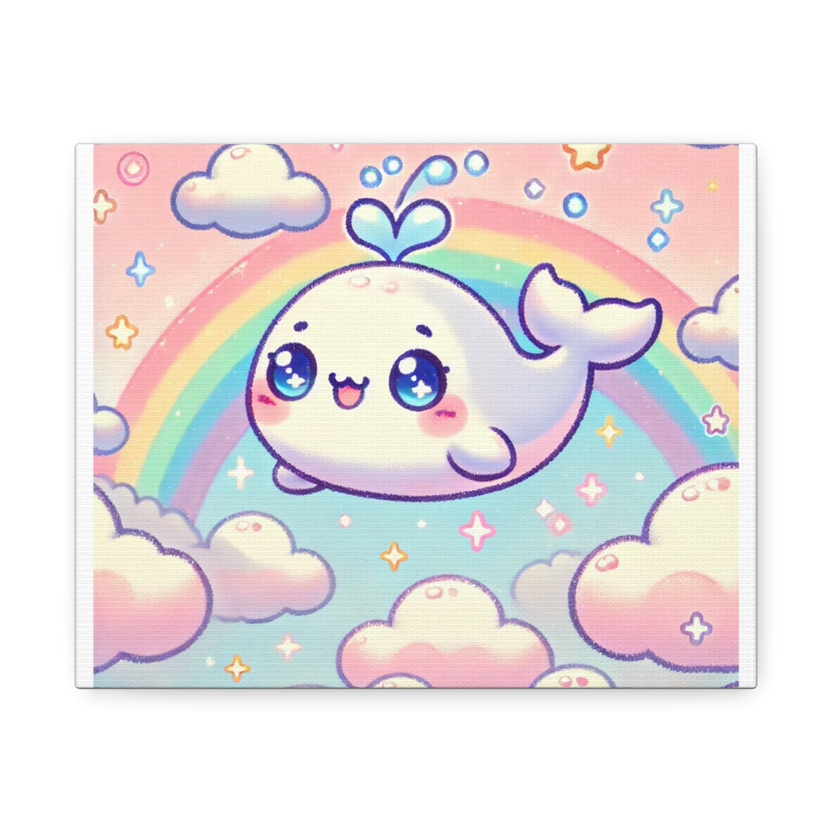 Kawaii Rainbow Whale Pastel Cloud Canvas Wall Art