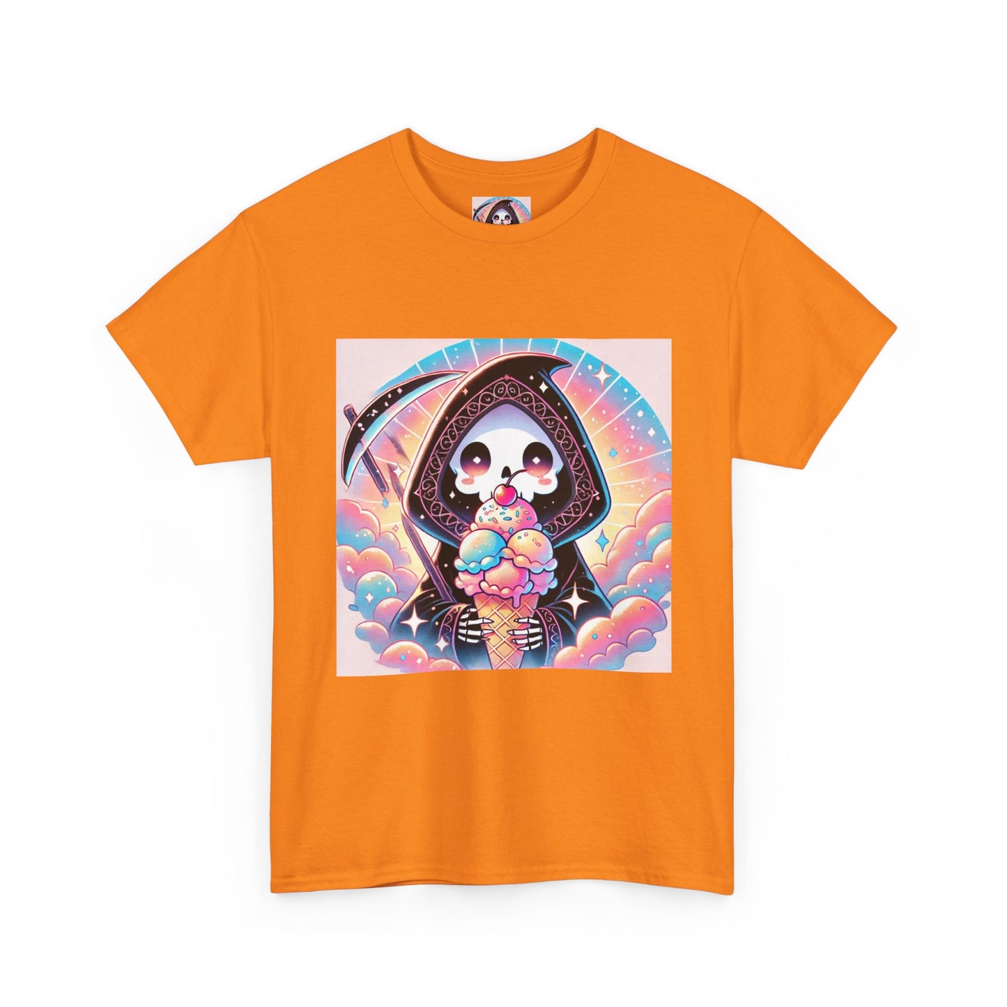 Grim Reaper with Ice Cream Kawaii Anime Unisex Heavy Cotton Tee - Fun & Stylish Graphic T-Shirt - Great Gift for Anime Fans!