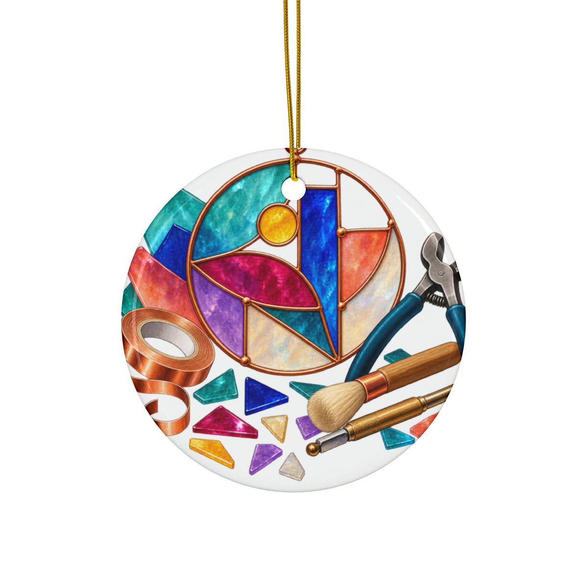 Abstract Stained Glass Suncatcher Workshop Round Ornament