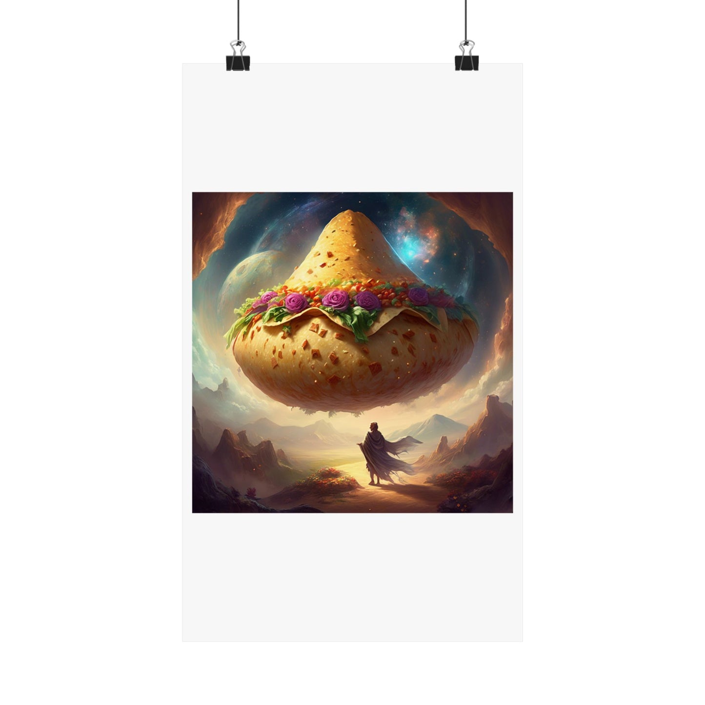 Cosmic Taco Planetoid Surreal Food Fantasy Art Poster