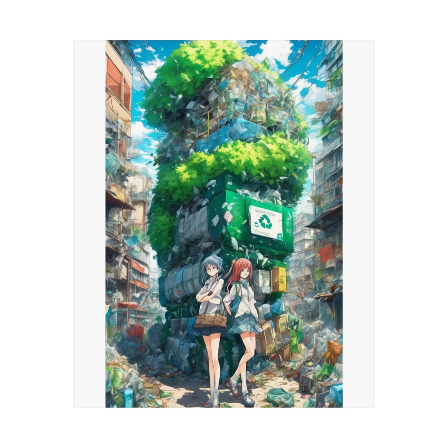 Urban Recycling Anime Friends Green City Wall Poster