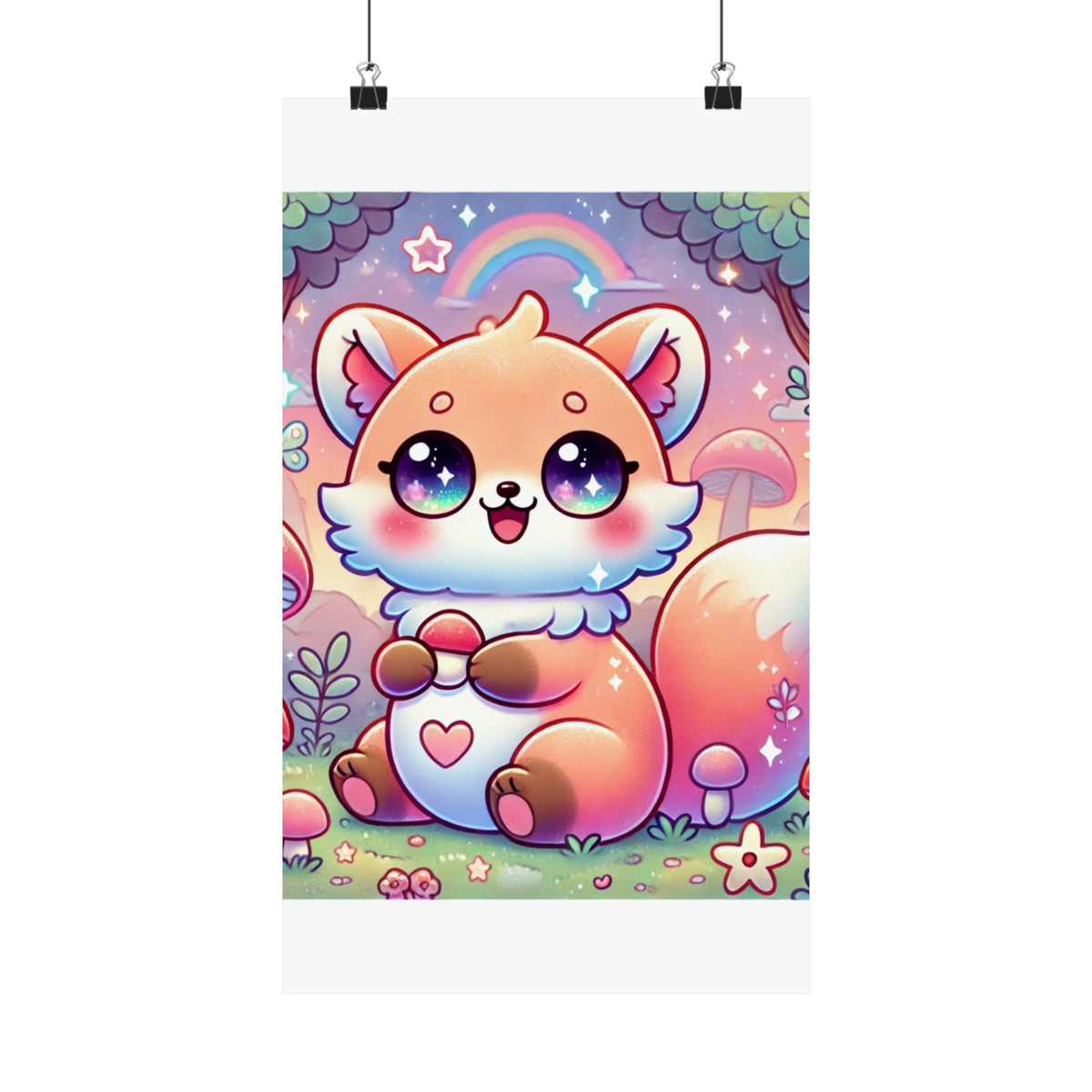 Pastel Woodland Fox Mushroom Kawaii Wall Art Poster