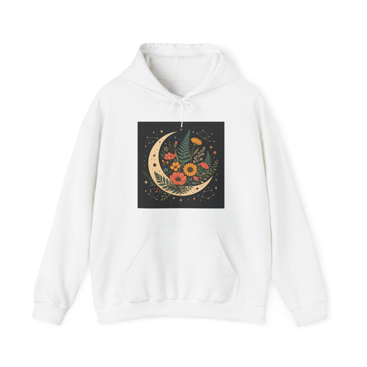 Celestial Wildflower Crescent Moon Botanical Hoodie