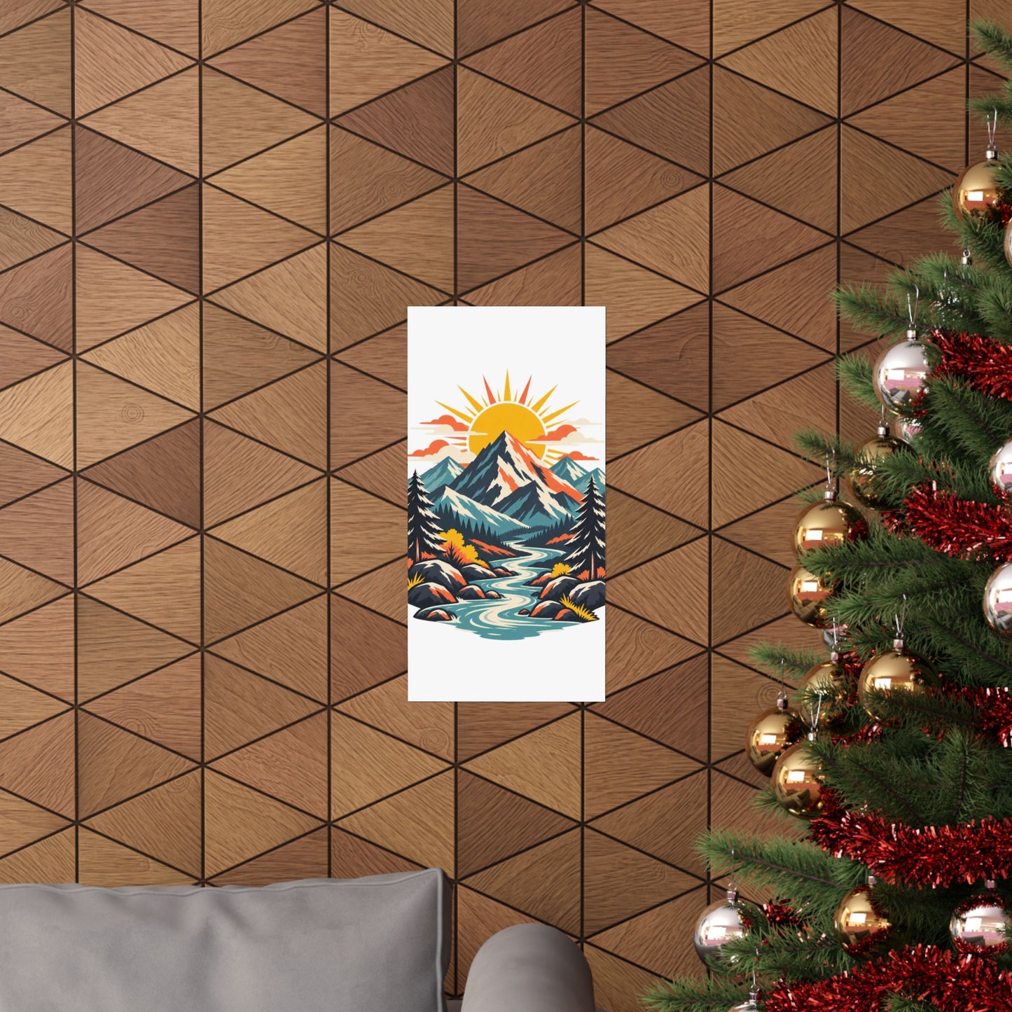 Alpine Sunrise River Mountain Adventure Art Poster