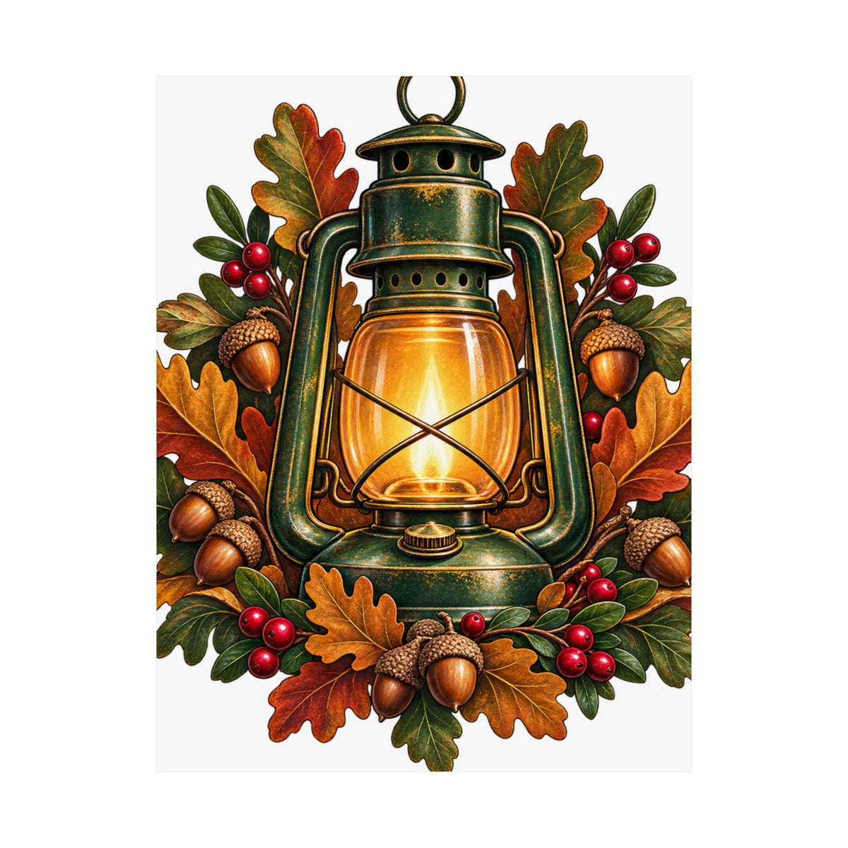 Autumn Oak Lantern and Acorns Poster