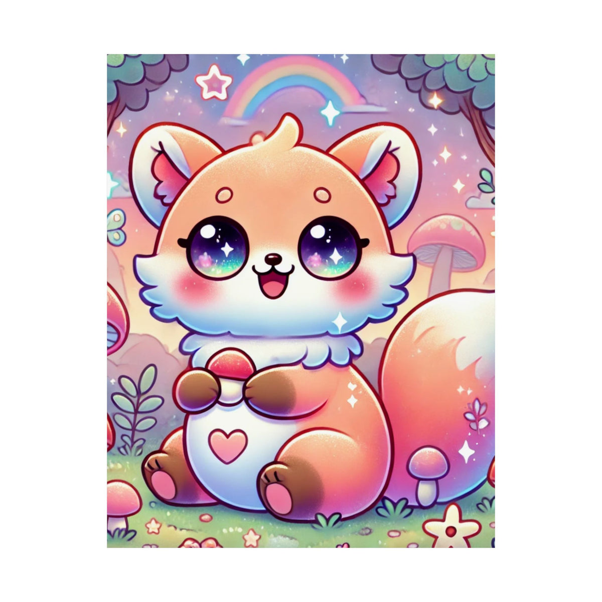 Pastel Woodland Fox Mushroom Kawaii Wall Art Poster