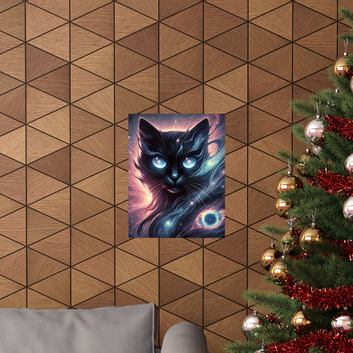 Cosmic Black Cat Galaxy Celestial Wall Art Poster