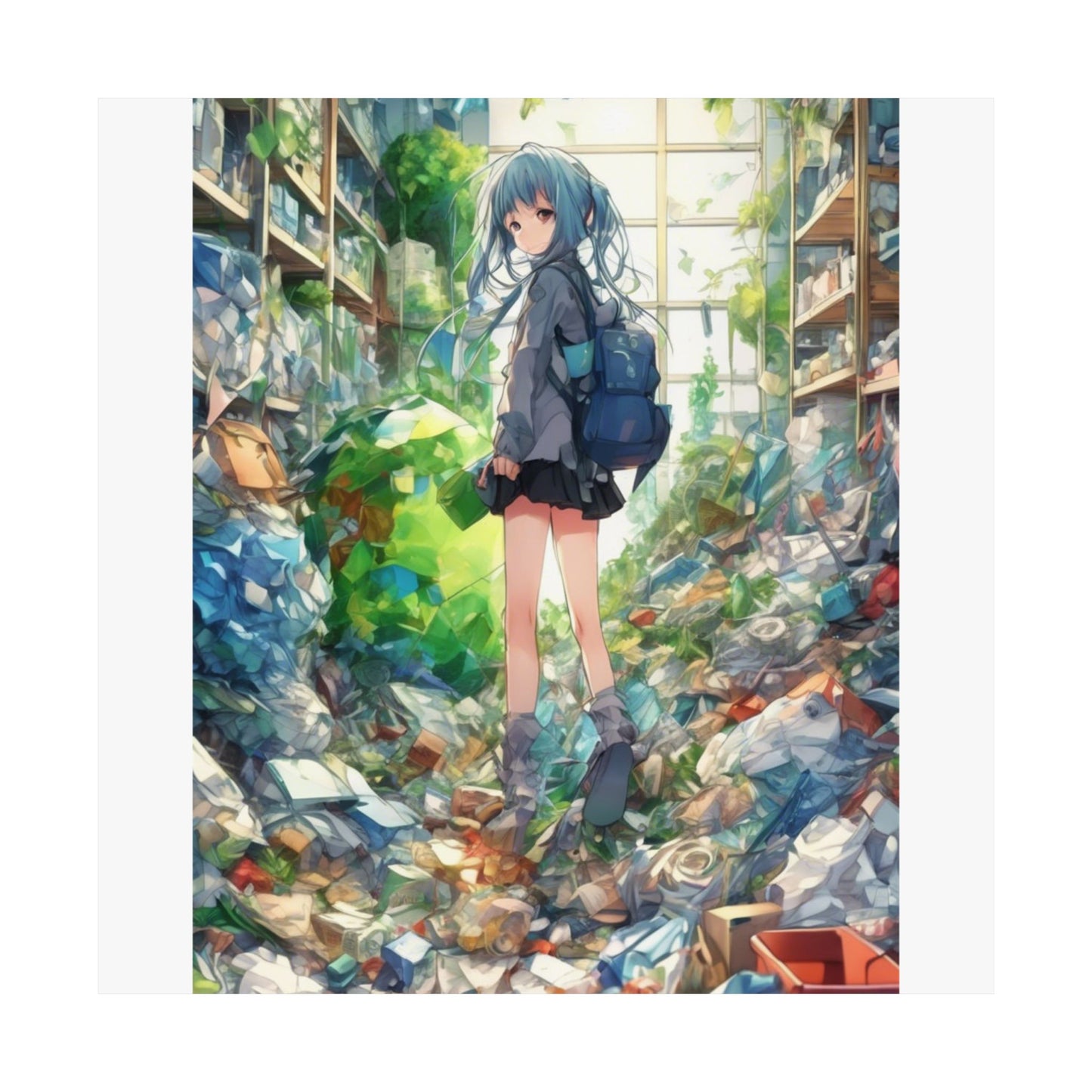Green Recycling Alley Anime Girl Urban Green Poster