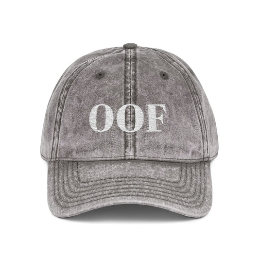 OOF Embroidered Vintage Cap Distressed Dad Hat Washed Gray Minimalist Meme Hat Retro Casual Adjustable Cap Unisex Adult Teen