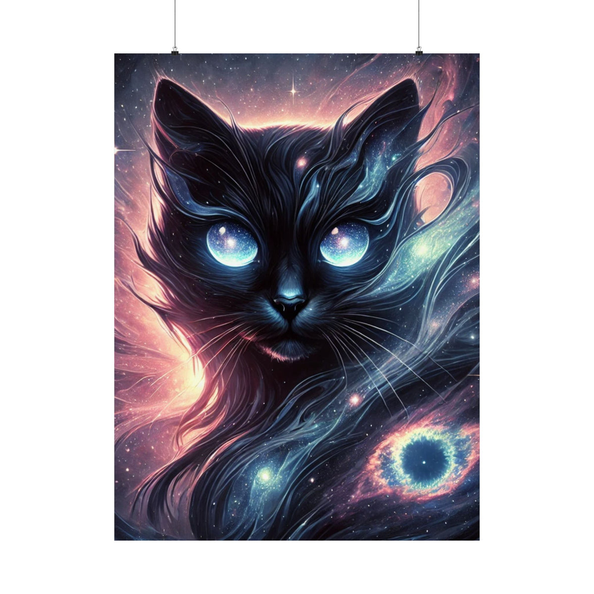 Cosmic Black Cat Galaxy Celestial Wall Art Poster