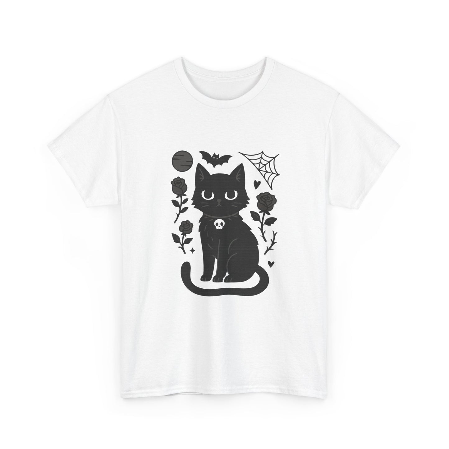 Cute Black Cat & Roses Tee - Unisex T-Shirt, Halloween Gift, Cat Lover Shirt, Spooky Apparel, Fall Fashion