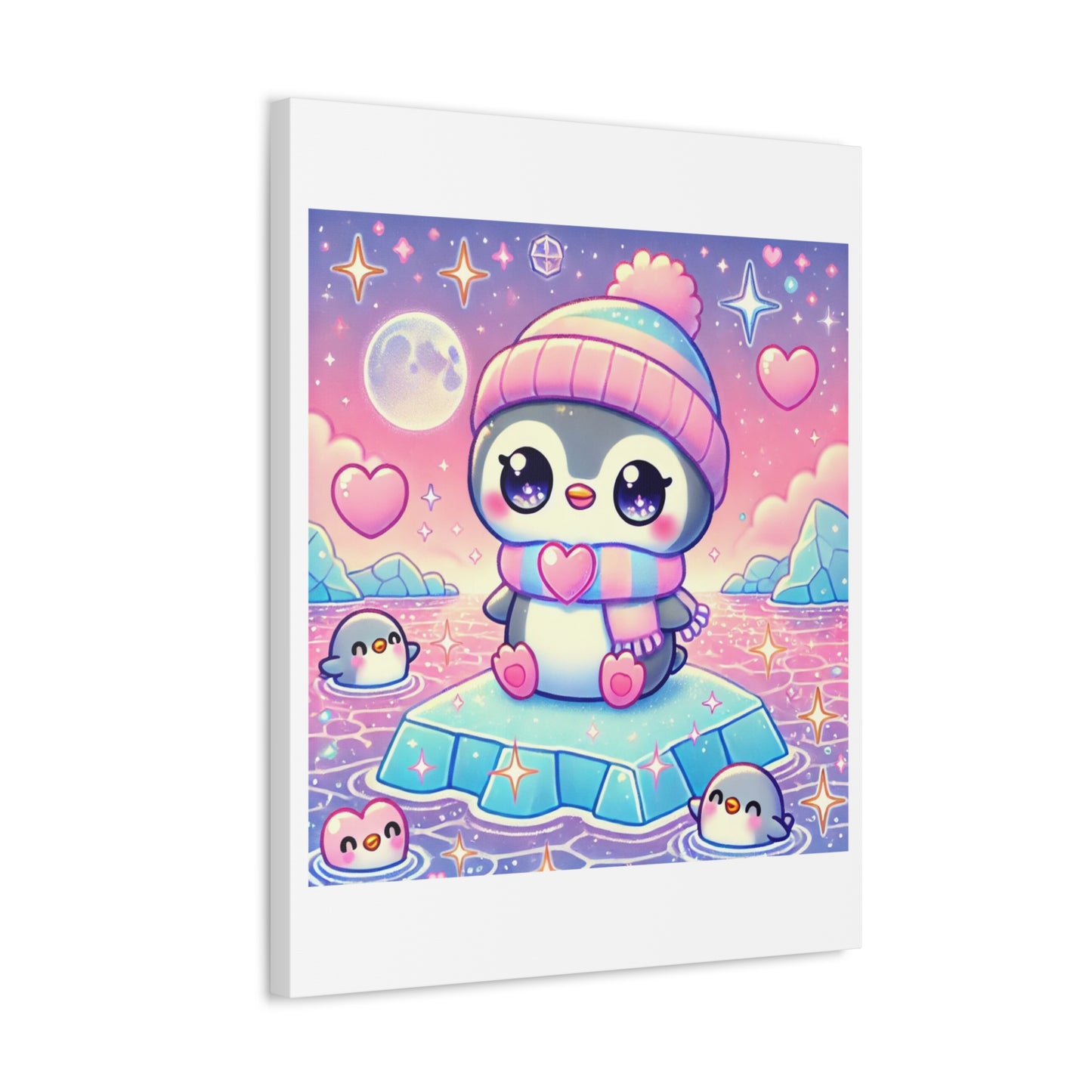 Cute Winter Penguin Ice Floe Kawaii Art Canvas