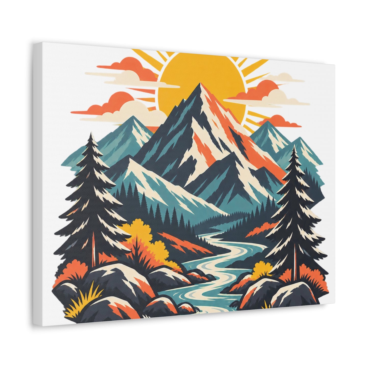 Alpine Sunrise River Mountain Adventure Canvas Wall Art