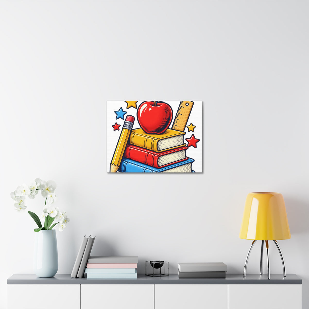 Retro School Books Apple Teacher Appreciation Canvas Art