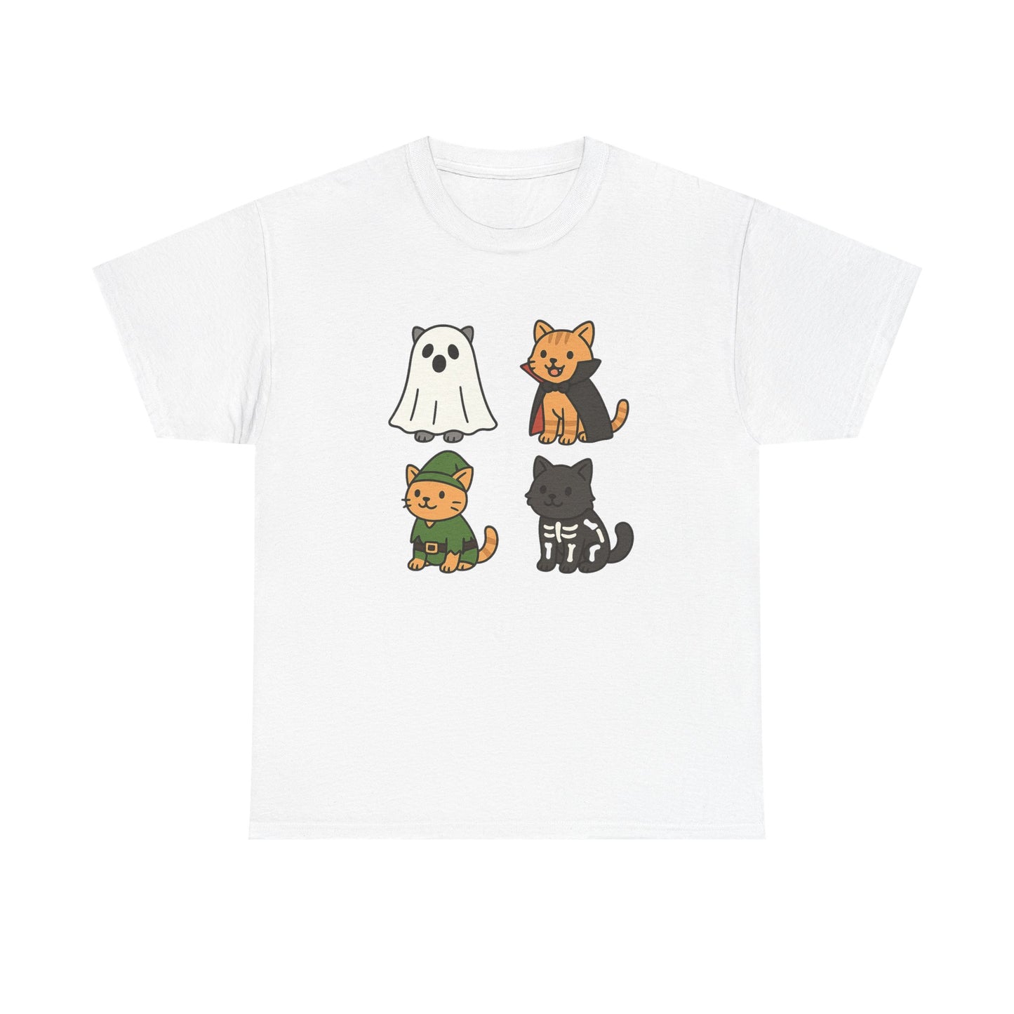 Cute Halloween Cat Tee, Unisex Heavy Cotton Tee, Casual Halloween Shirt, Pet Lover Gift, Fall Apparel, Cartoon Art,
