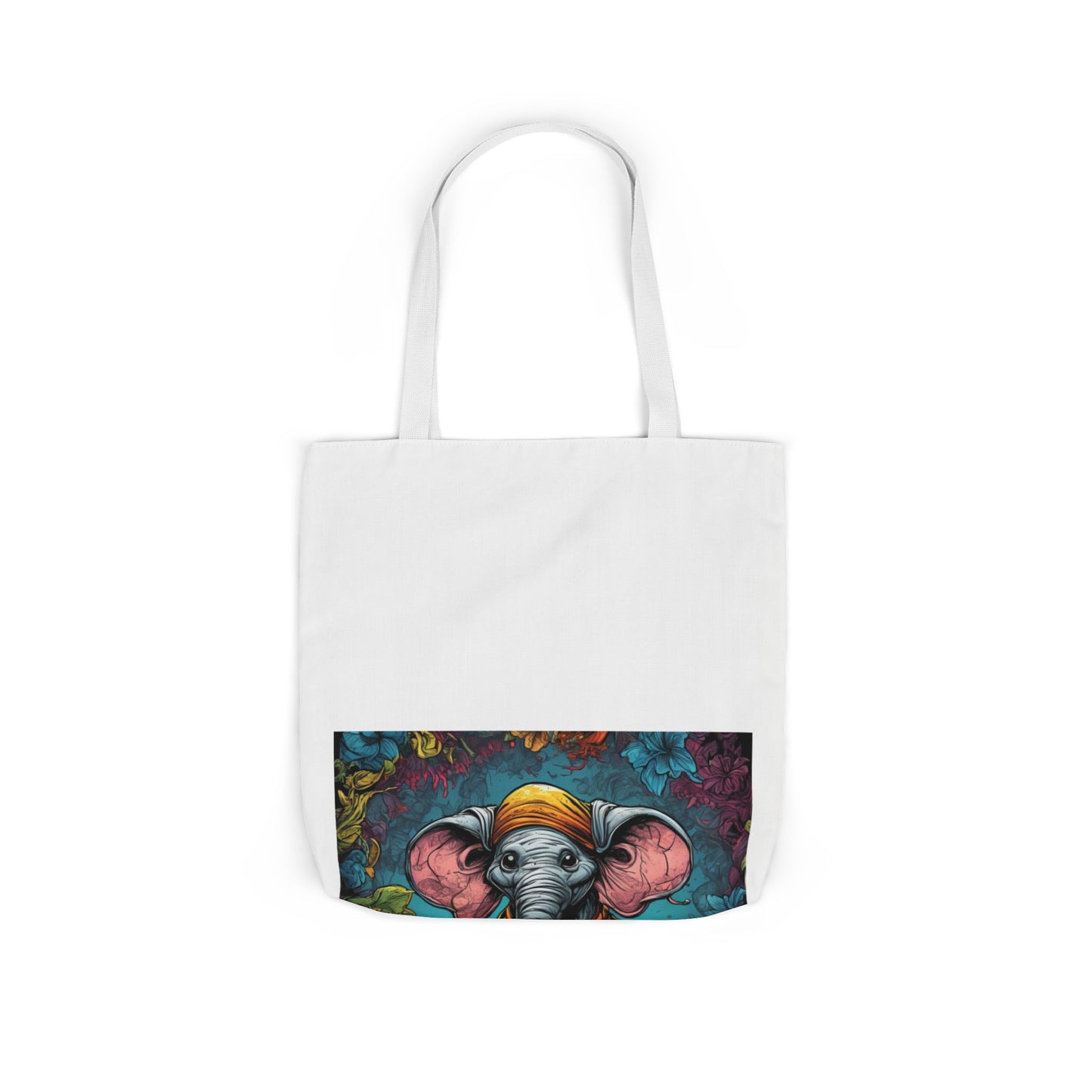 Colorful Storybook Elephant Floral Canvas Tote Bag