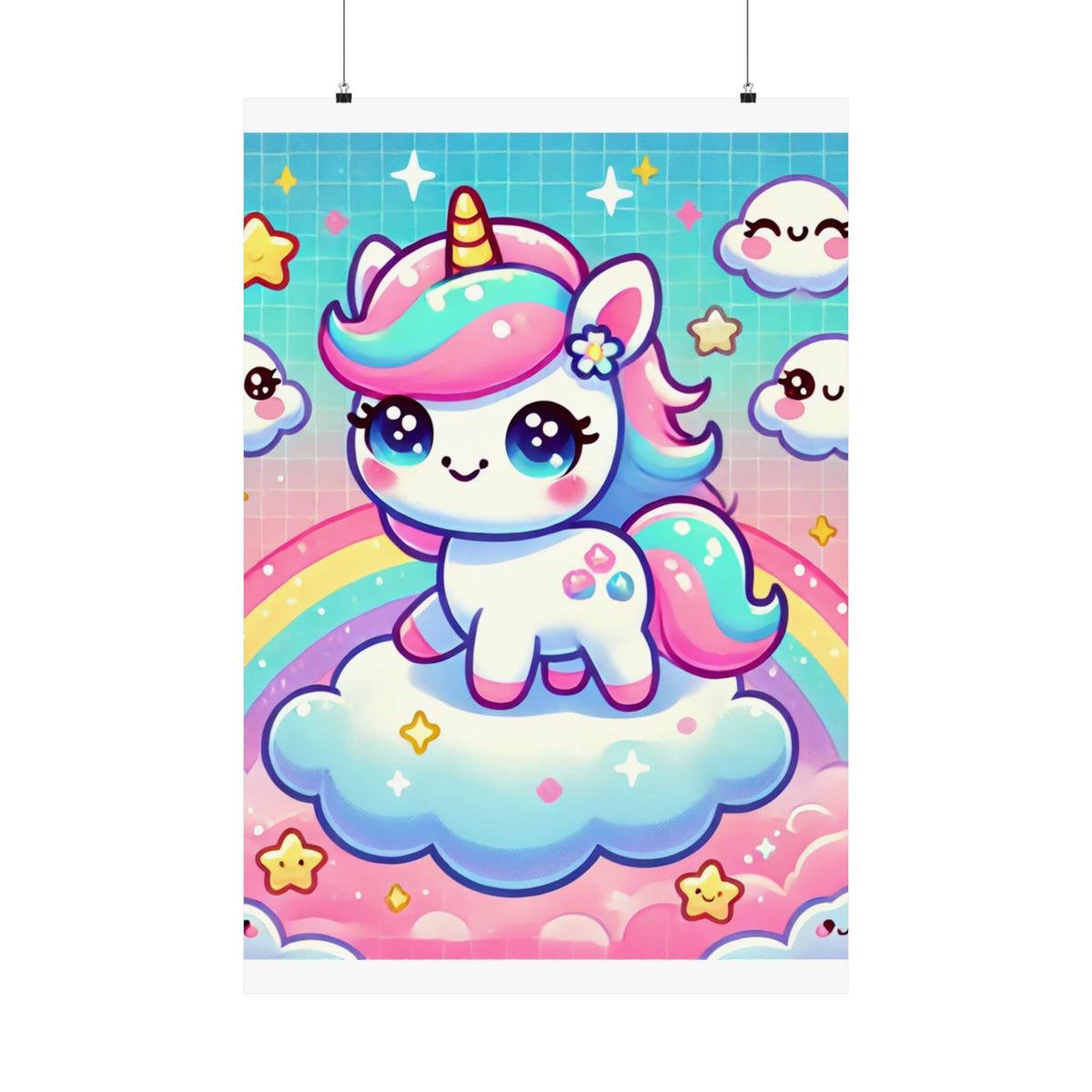 Pastel Rainbow Unicorn Cloud Kawaii Wall Art Poster