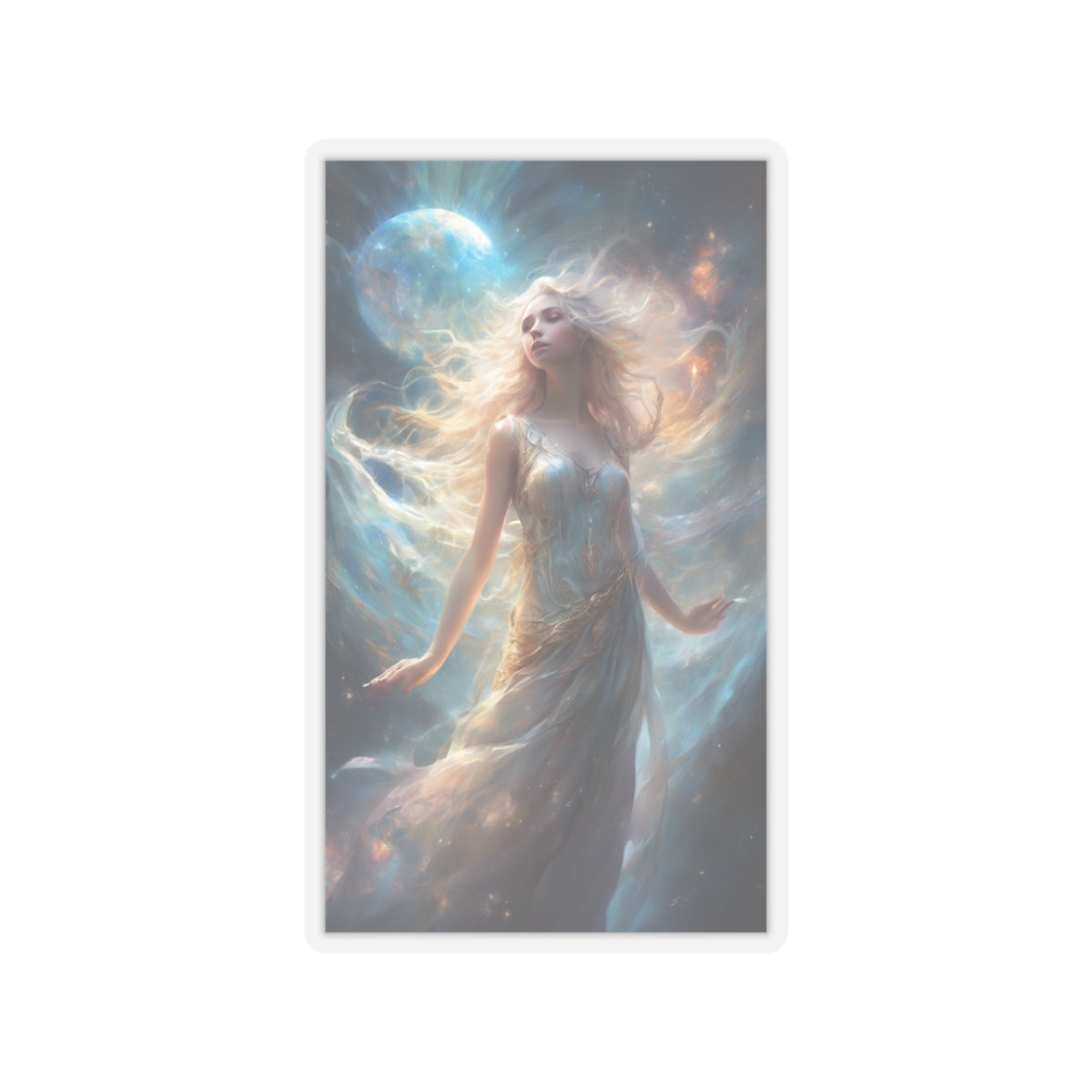 Moonlit Celestial Maiden Fantasy Portrait Sticker