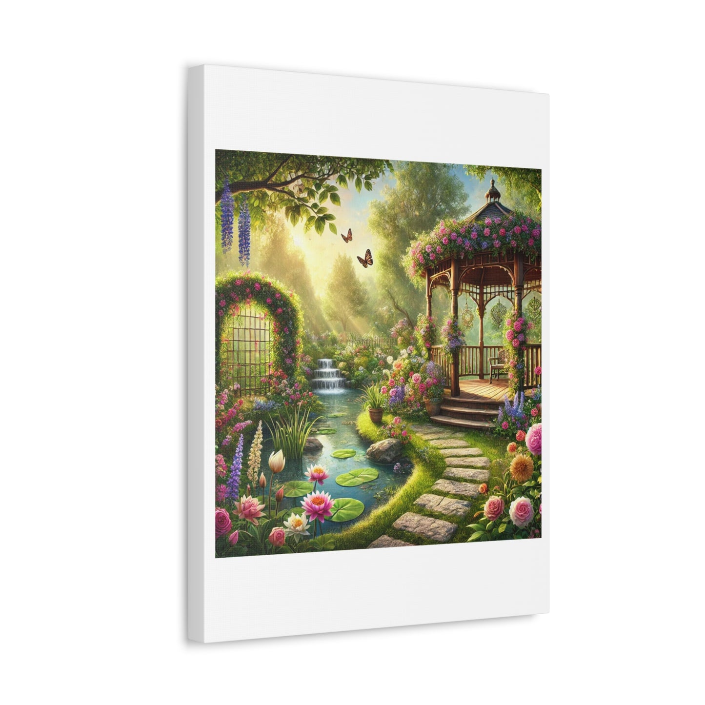 Sunlit Rose Gazebo Cottage Garden Canvas Wall Art