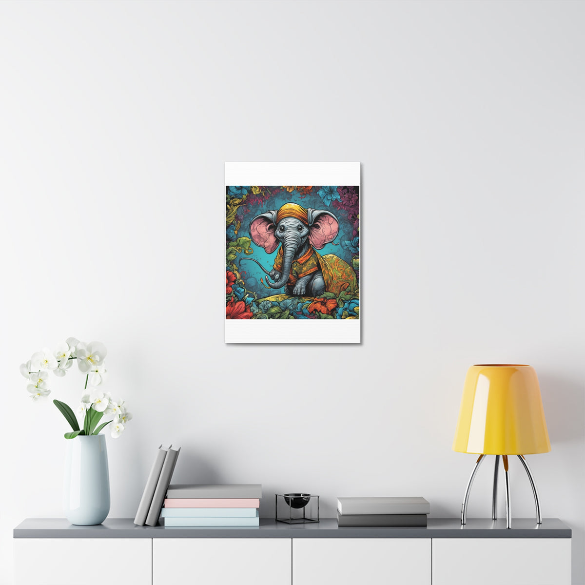 Colorful Storybook Elephant Floral Garden Canvas Wall Art