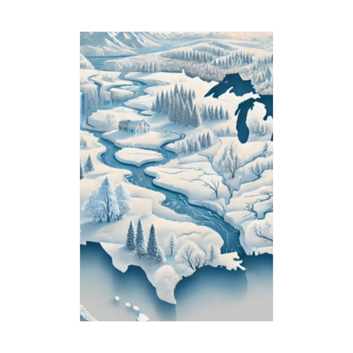 Winter USA Dreamscape Snowy Map Poster Wall Art Decor