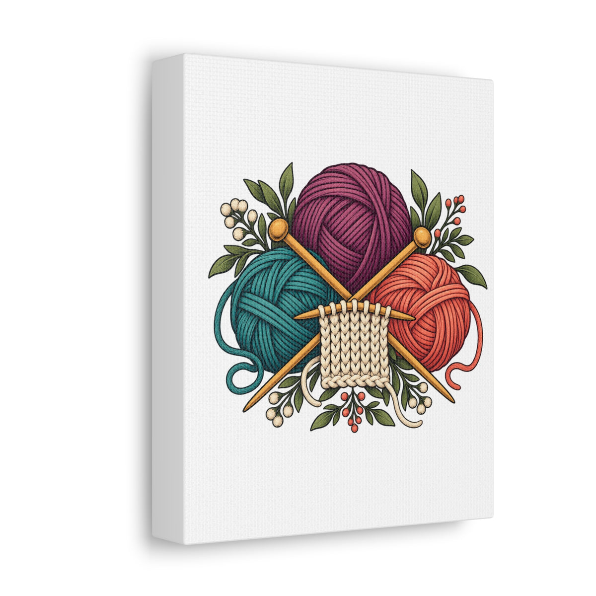 Retro Yarn and Knitting Botanical Art Canvas