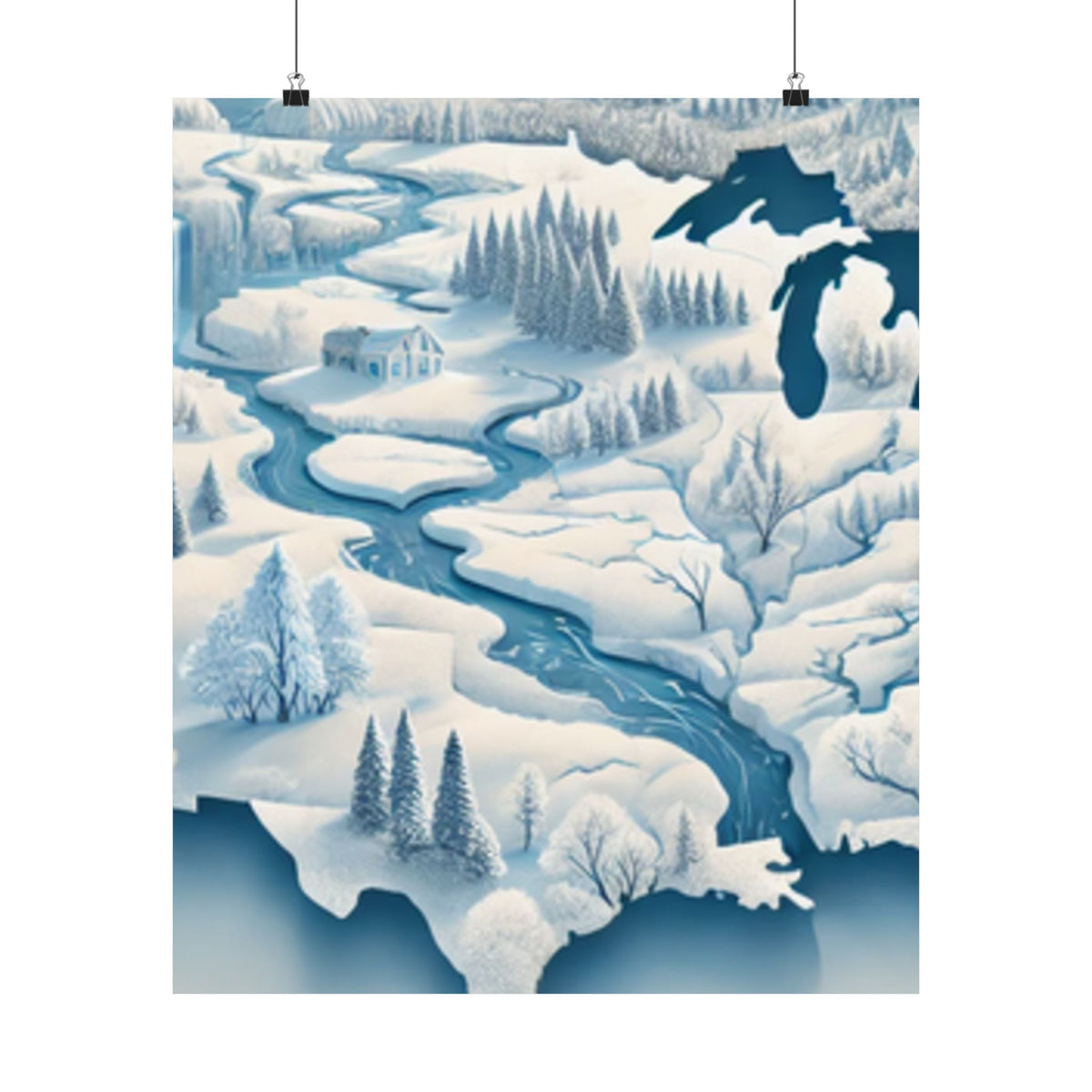 Winter USA Dreamscape Snowy Map Poster Wall Art Decor
