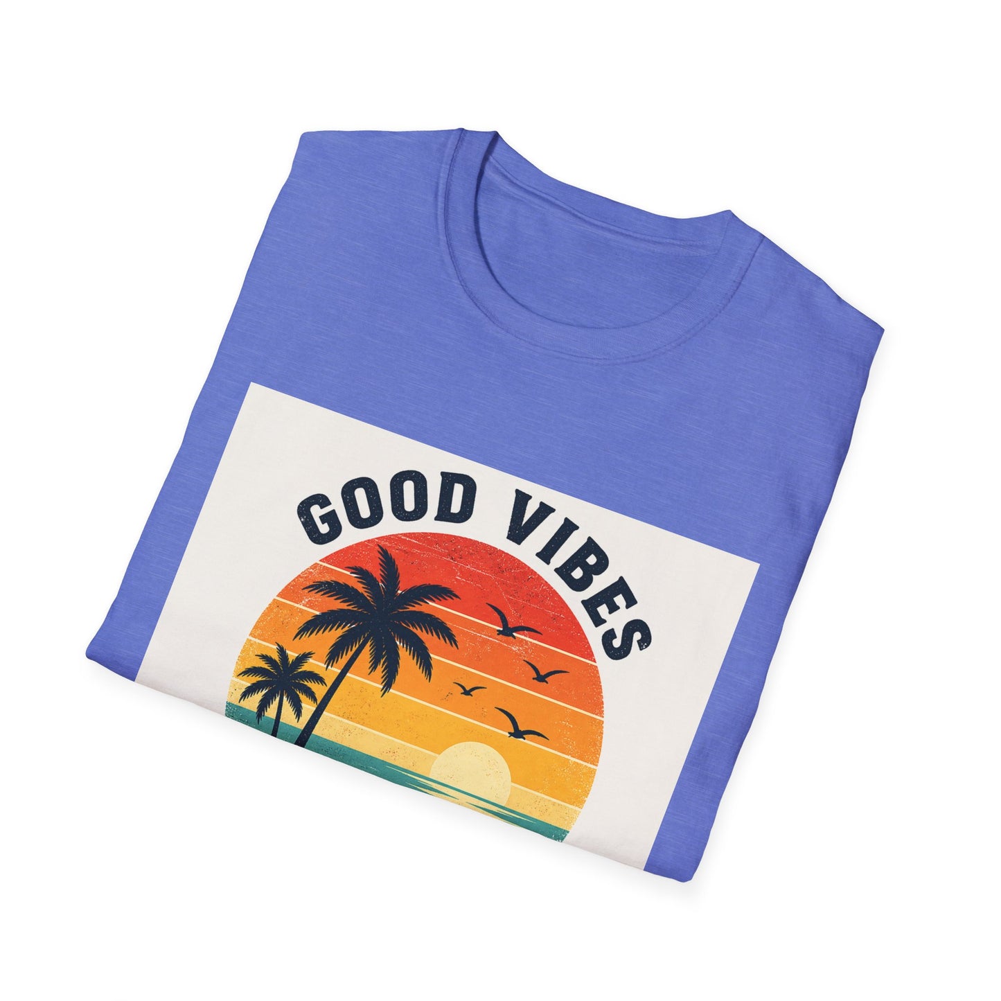 Good Vibes High Tides T-Shirt | Retro Sunset Palm Beach Design