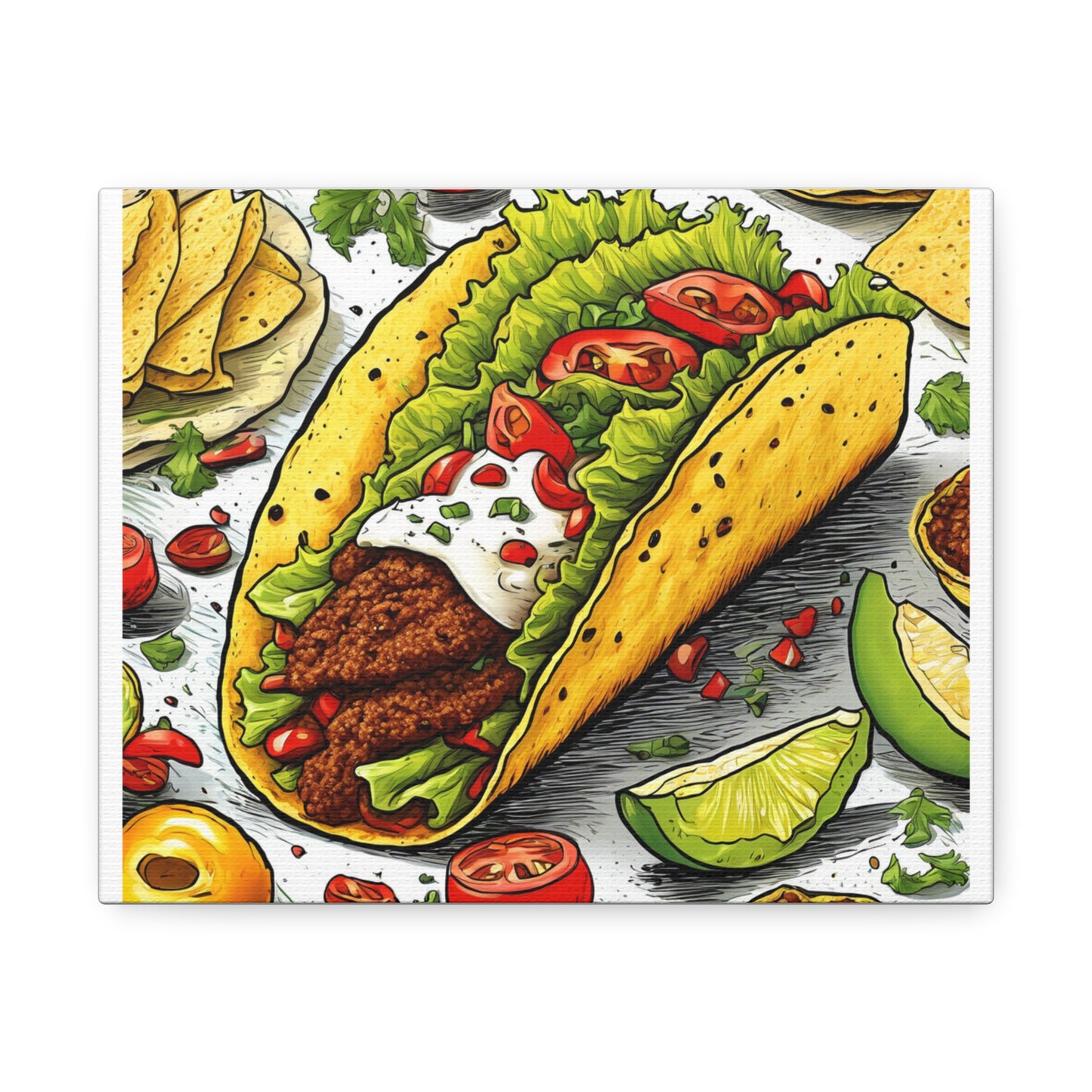 Bold Taco Illustration Foodie Gift Art Canvas