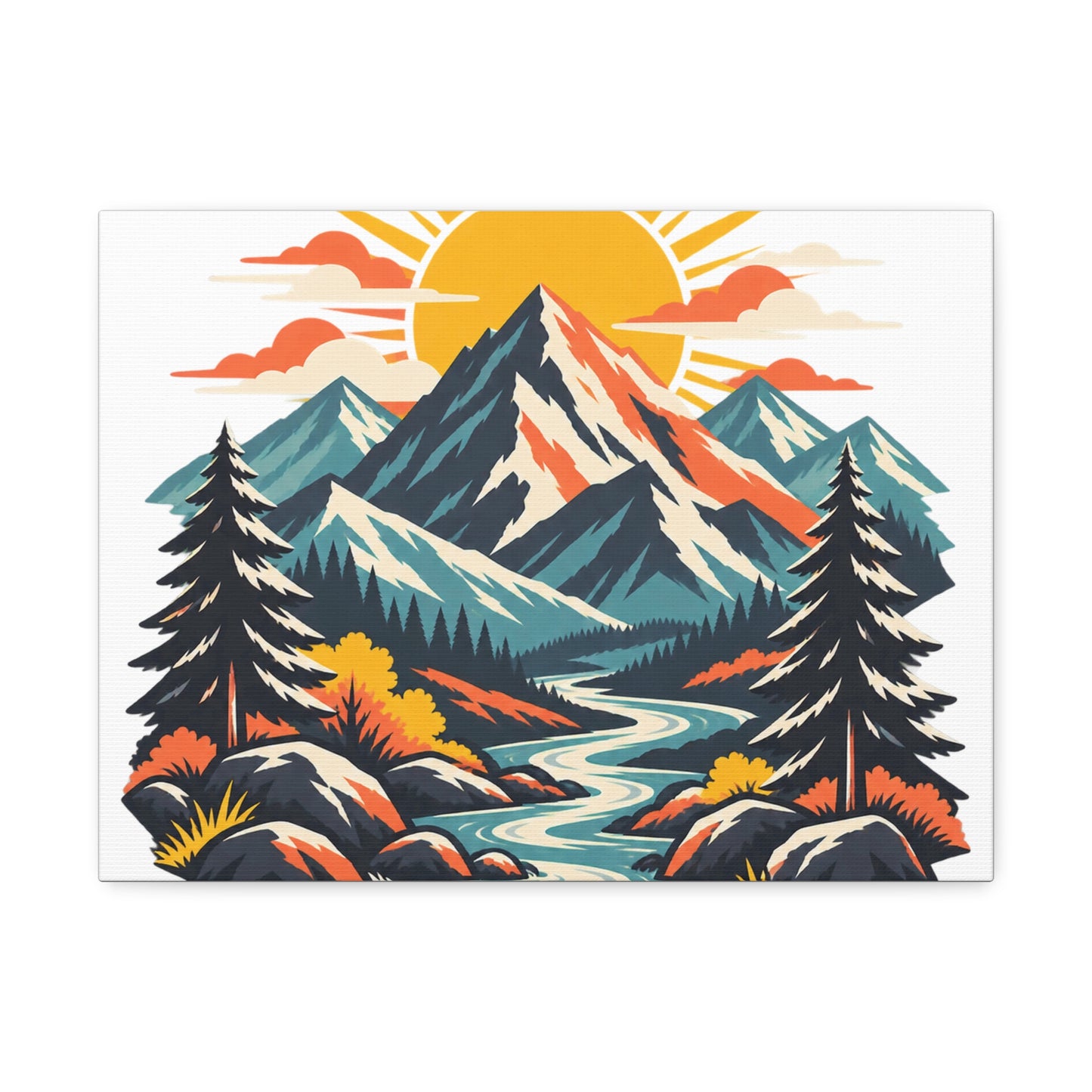 Alpine Sunrise River Mountain Adventure Canvas Wall Art