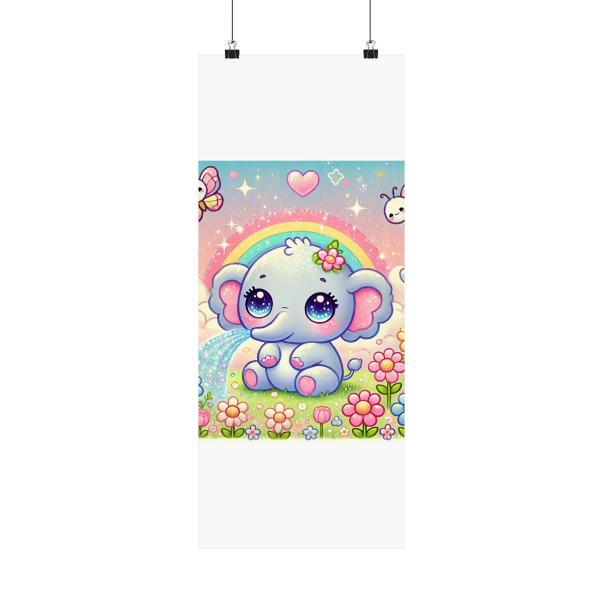 Pastel Rainbow Baby Elephant Floral Wall Art Poster
