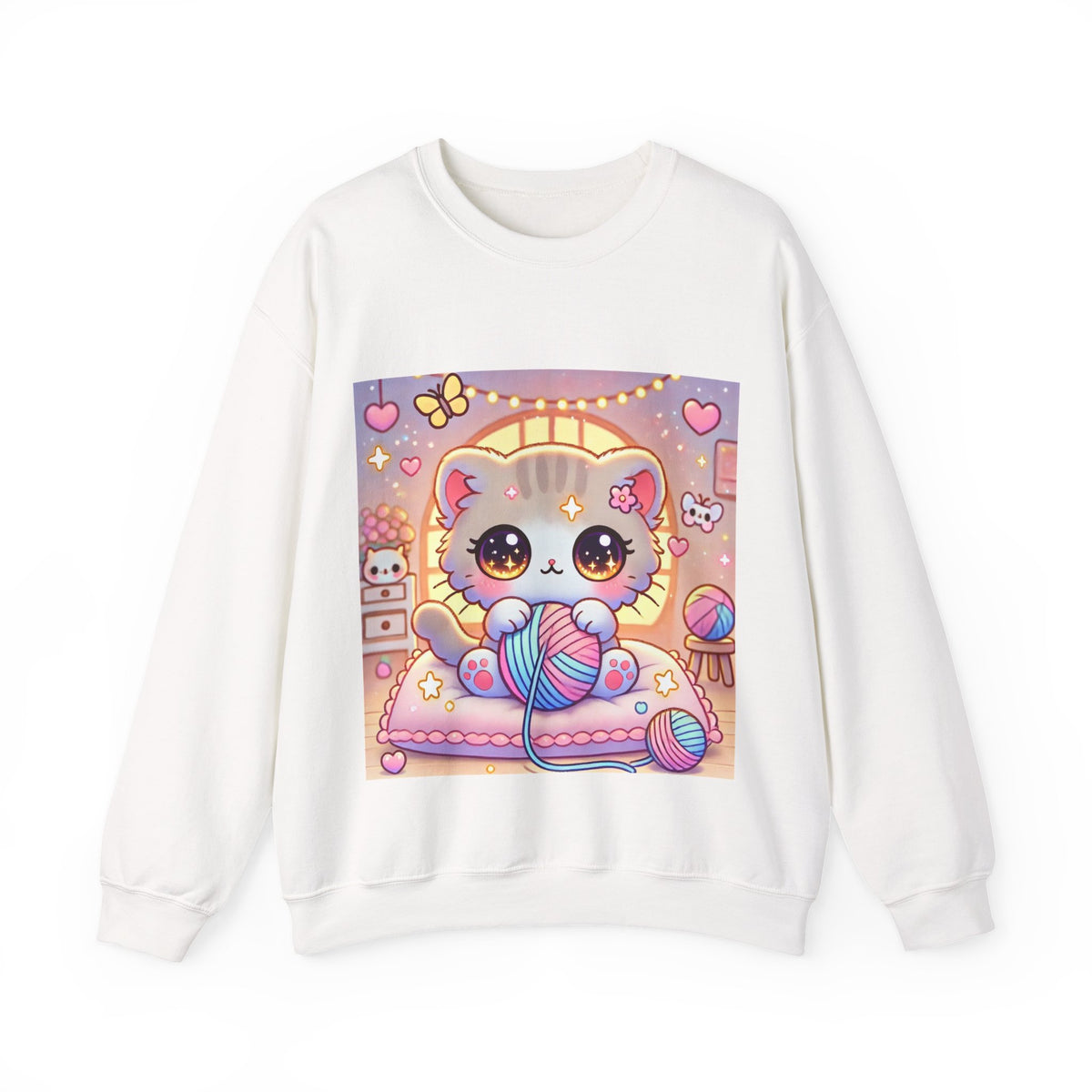Cozy Kawaii Knitting Cat Pastel Yarn Sweatshirt