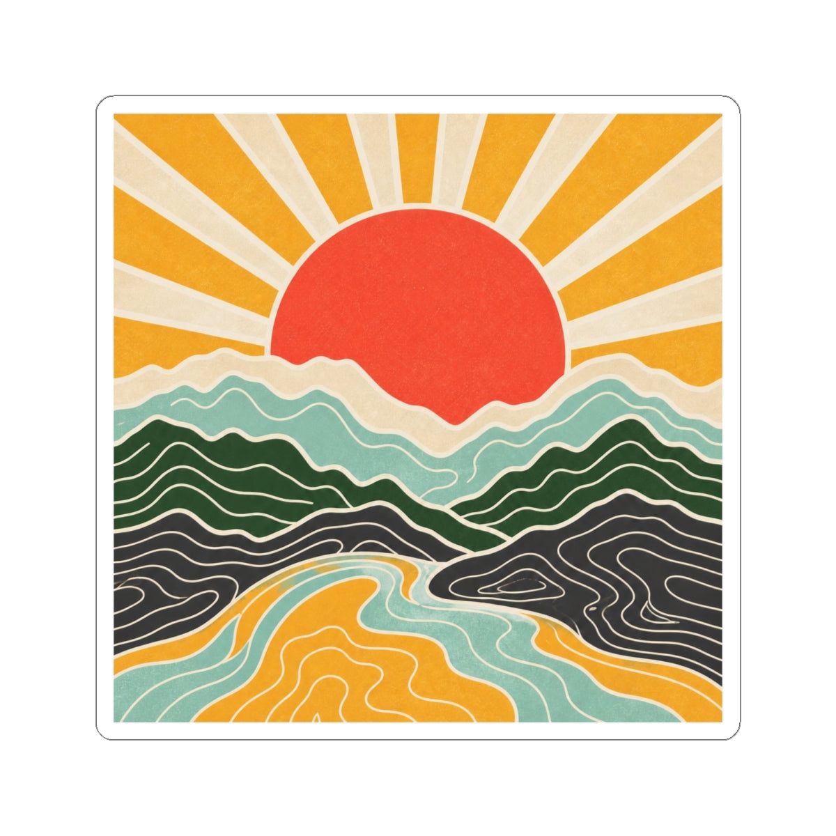 Topographic Sunrise Abstract Mountain Adventure Sticker