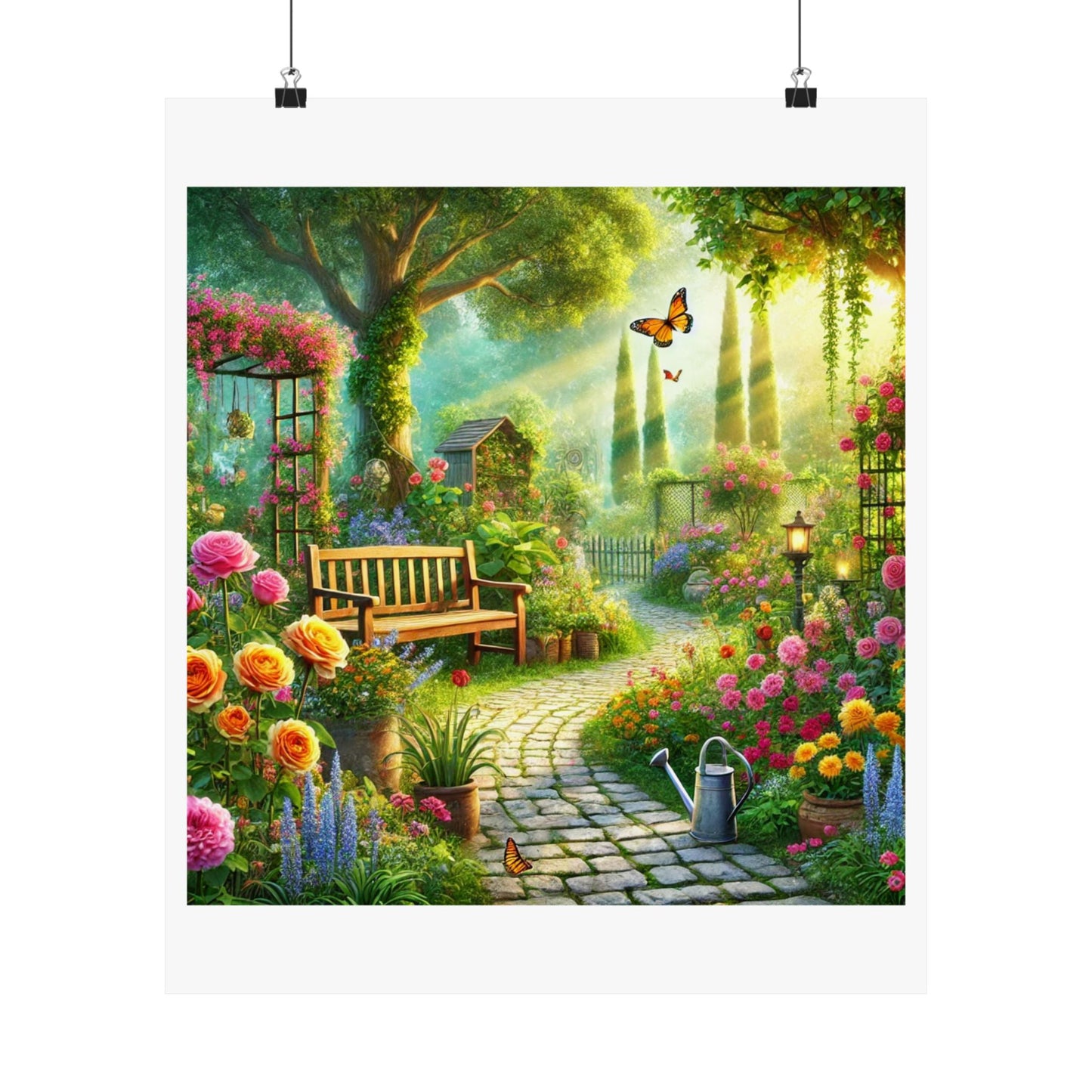 Sunlit Spring Flower Garden Bench Poster