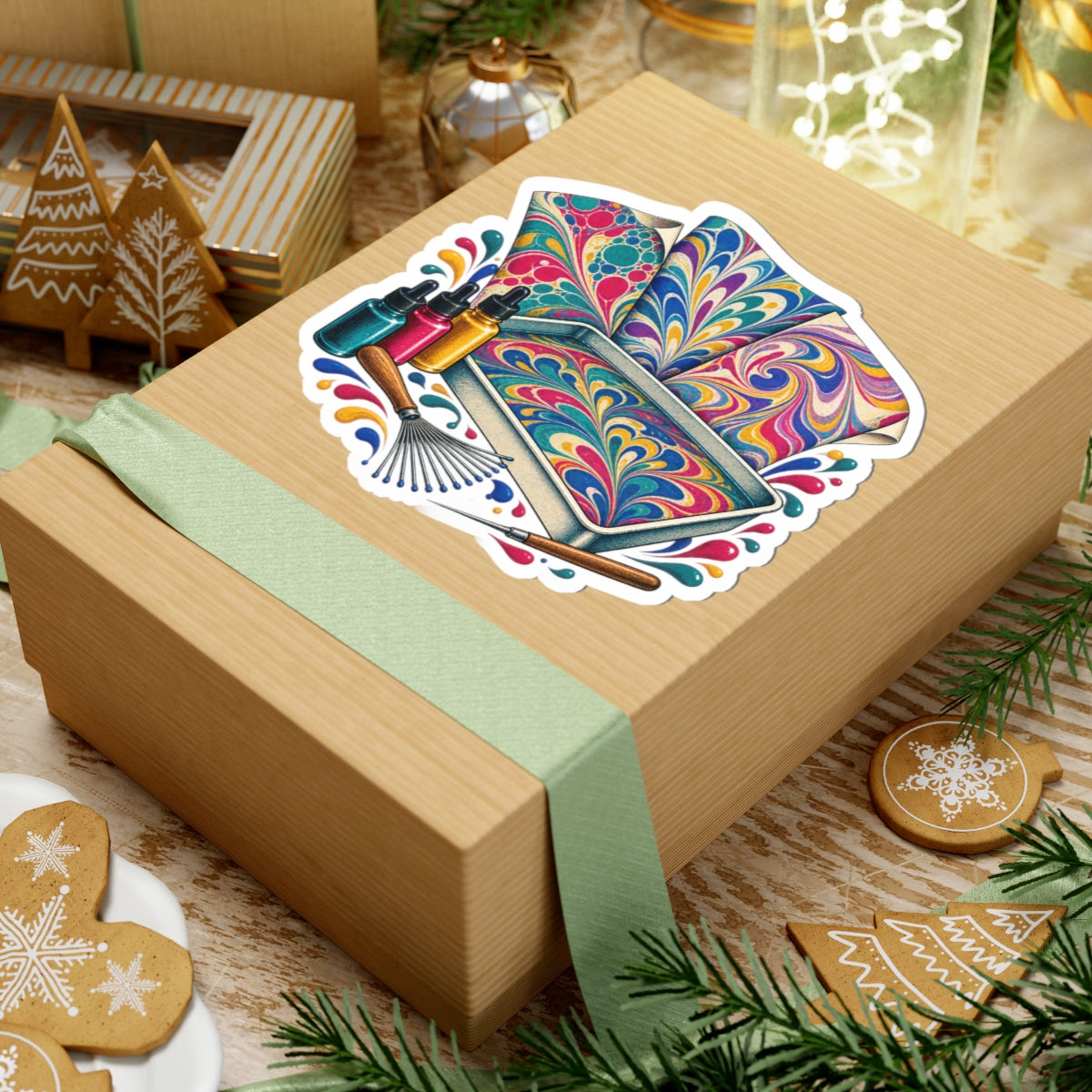 Colorful Paper Marbling Workshop Sticker