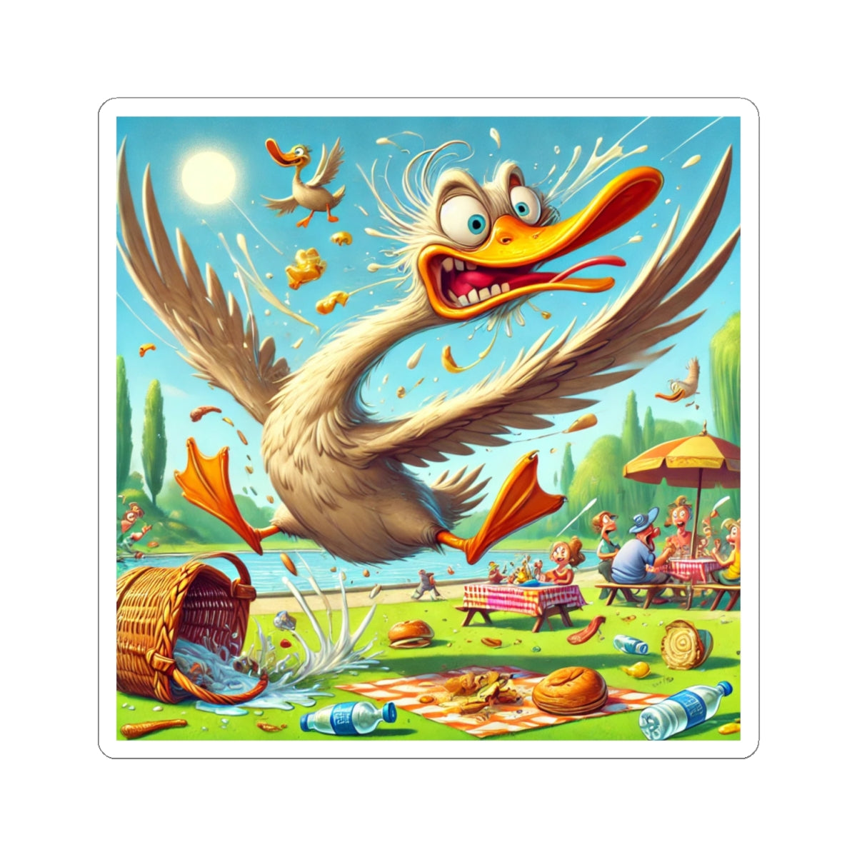Chaotic Picnic Duck Funny Summer Adventure Sticker