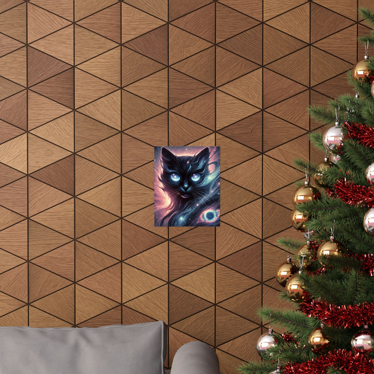Cosmic Black Cat Galaxy Celestial Wall Art Poster