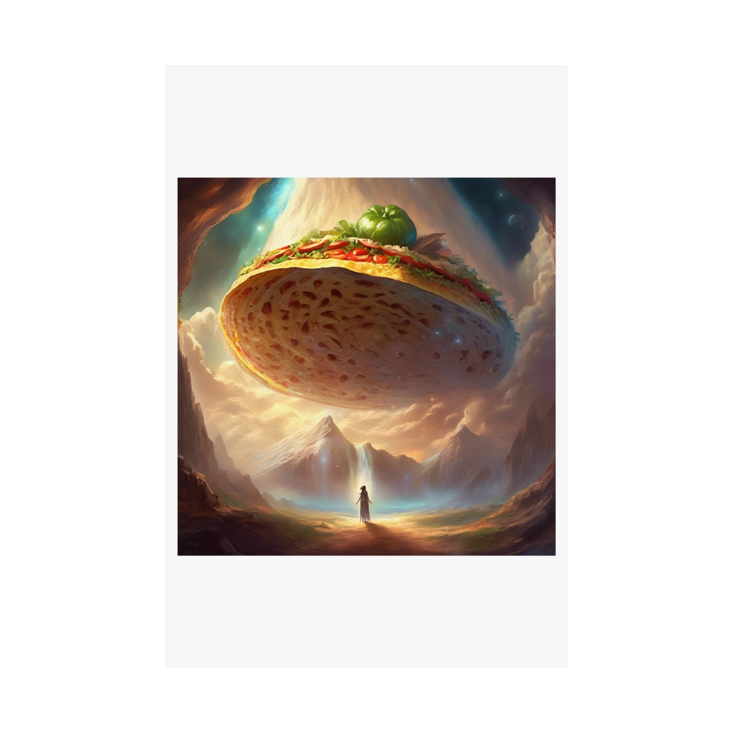 Cosmic Taco UFO Surreal Food Fantasy Art Poster