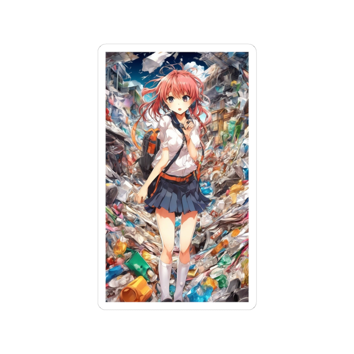 Recycling Day Anime Schoolgirl Eco Street Art Sticker