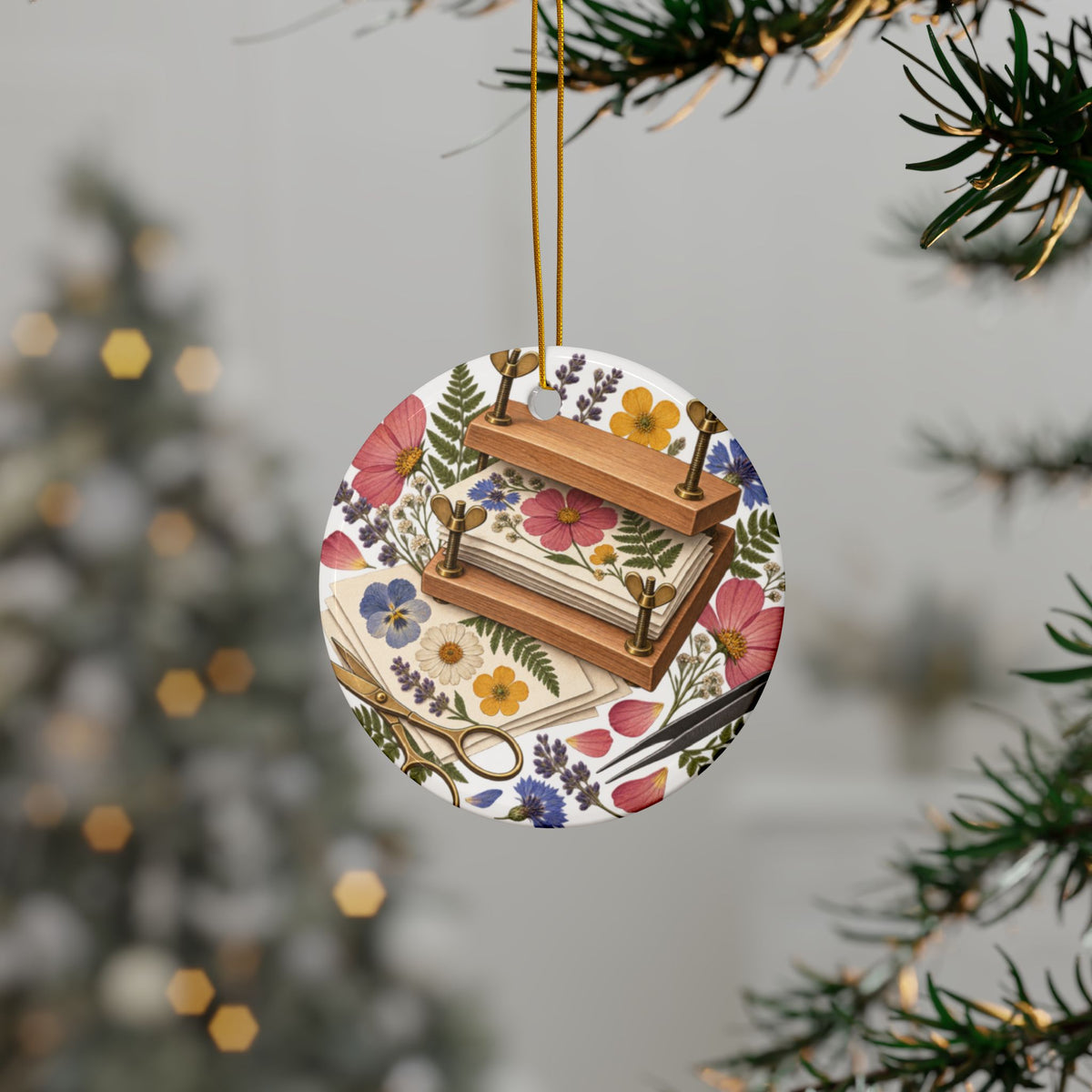Botanical Flower Press Workshop Round Ornament