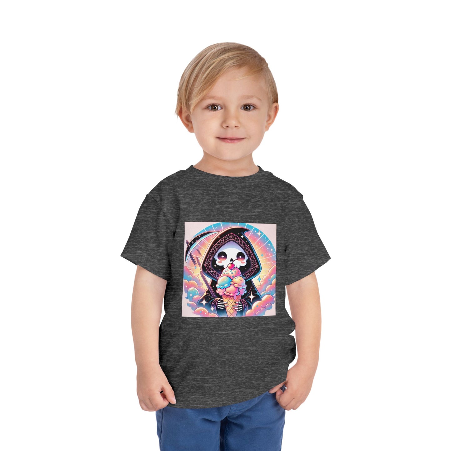 Grim Reaper with Ice Cream Kawaii Anime Toddler Tee - Adorable Short Sleeve Shirt for Kids - Fun & Stylish Gift Idea!