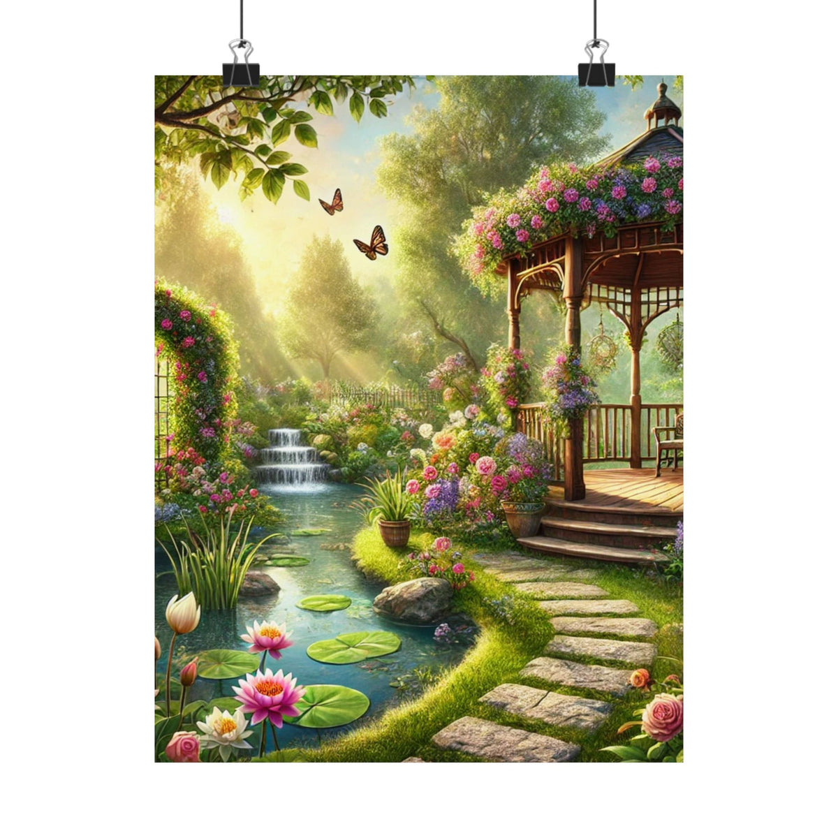 Sunlit Rose Gazebo Cottage Garden Wall Art Poster