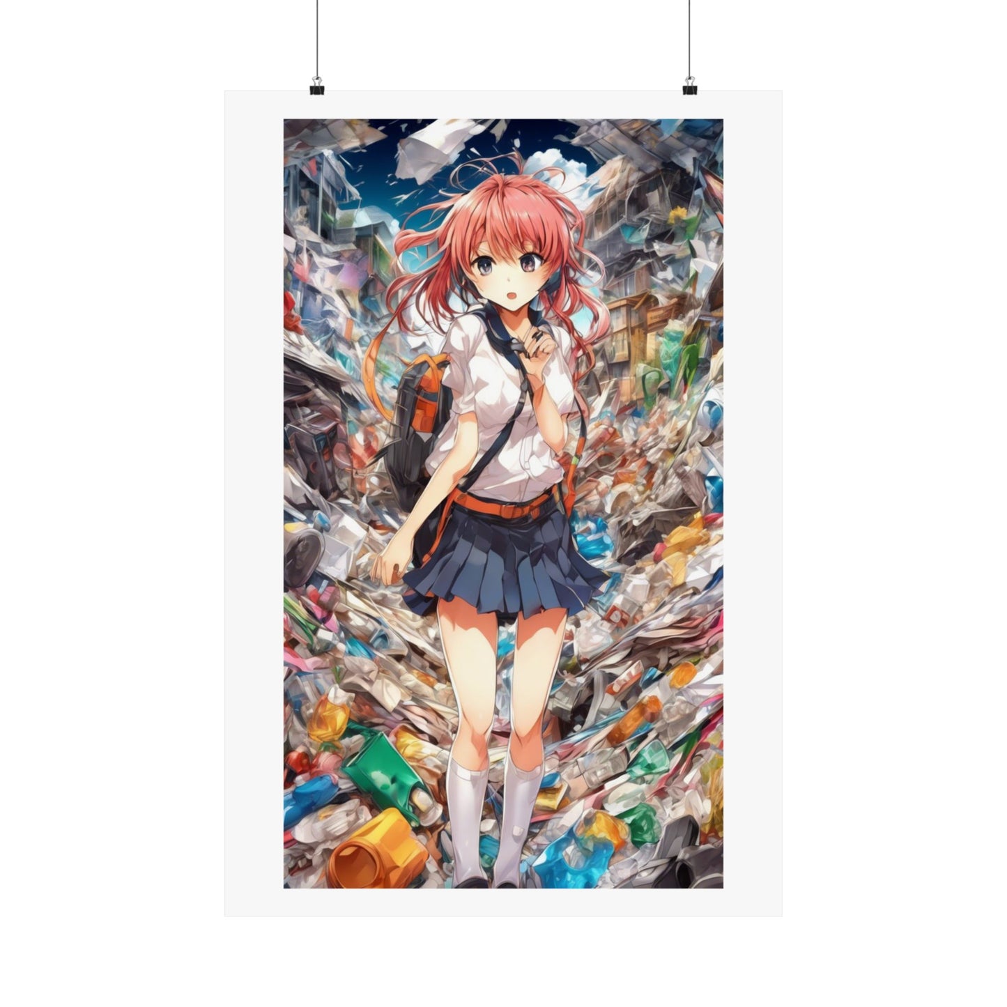 Recycling Day Anime Schoolgirl Eco Street Art Poster